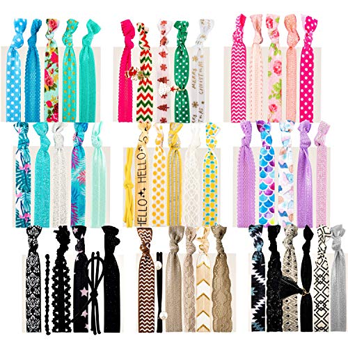 79STYLE 50pcs Elastic Hair Ties No Crease Ouchless Cute Print Ribbon Ponytail Holders Braid Soft Fabric Yoga Twist Cute Hair Ties Hair Accessories Hand Knotted Fold Over Solid Colors 50 - Image 1
