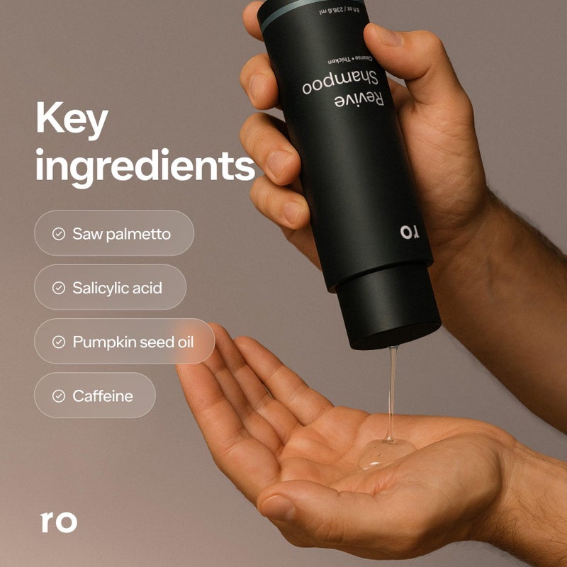 Roman Ro Men's Revive Shampoo, Exfoliates & Clarifies with Peppermint, Cleanses for Thicker-Looking Hair, With Saw Palmetto, Pumpkin Seed Oil, Caffeine, Without Sulfates, Parabens, Phthalates, 8 fl oz - Image 3
