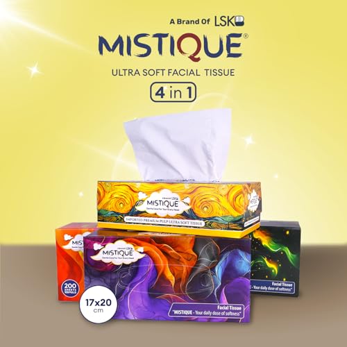 MISTIQUE Ultra Soft 2 Ply Facial Tissue Box | 400 Pulls | 100 Pulls x 4 Boxes | Skin Friendly & Highly Absorbent | Natural Virgin Pulp | Car, Home & Office Use | Sheet Size (17 * 20) cm - Image 2