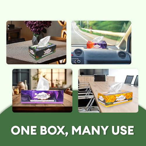 MISTIQUE Ultra Soft 2 Ply Facial Tissue Box | 400 Pulls | 100 Pulls x 4 Boxes | Skin Friendly & Highly Absorbent | Natural Virgin Pulp | Car, Home & Office Use | Sheet Size (17 * 20) cm - Image 4