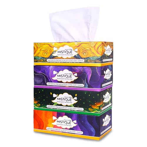 MISTIQUE Ultra Soft 2 Ply Facial Tissue Box | 400 Pulls | 100 Pulls x 4 Boxes | Skin Friendly & Highly Absorbent | Natural Virgin Pulp | Car, Home & Office Use | Sheet Size (17 * 20) cm - Image 1