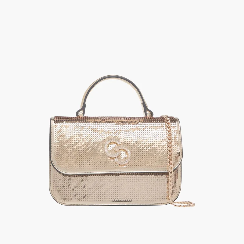 سيليست Women's Sequinned Satchel Bag with Handle and Detachable Strap