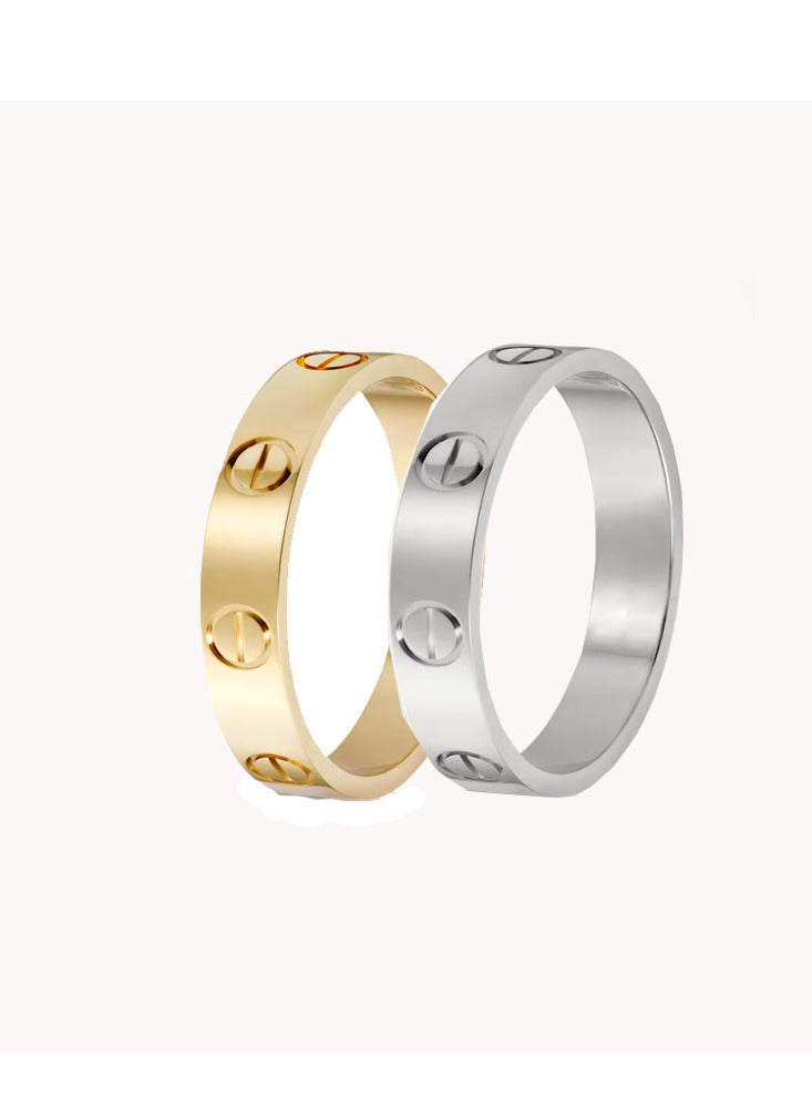 HS Ring Gold Silver Rings Friendship Ring Stainless Steel Wedding Promise Bands Jewelry Mother's Day Birthday Gifts for Women, Size 7-11 - Image 1