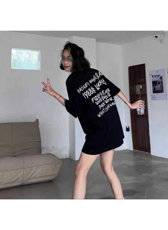 Song Feng Ya Trendy Brand American Retro Shoulder Cotton Short-sleeved T-shirt Women's Summer New Design Sense Hong Kong Style Half-sleeved Top 