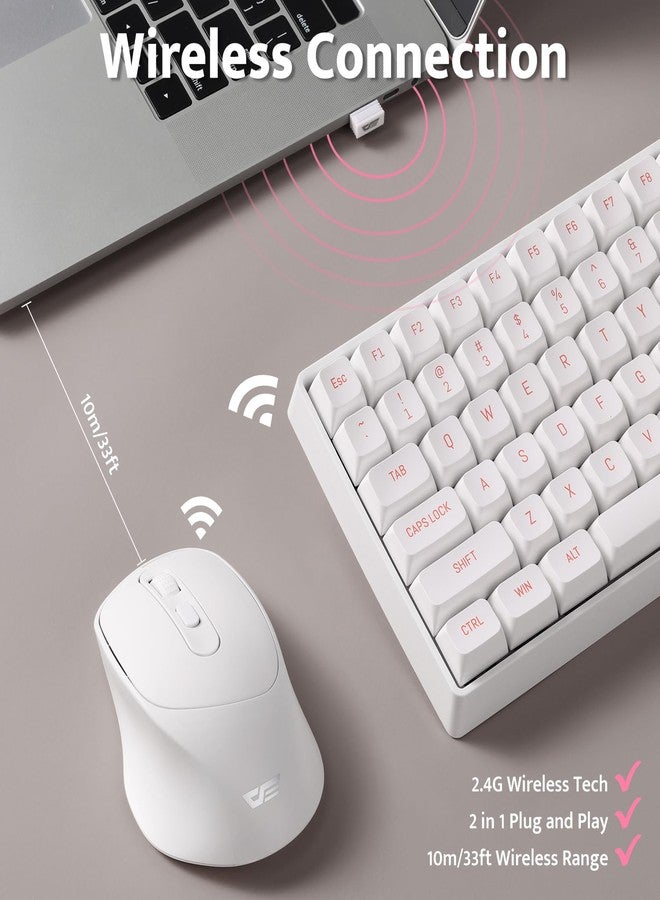 دارك فلاش لوحة مفاتيح وماوس ميكانيكية لاسلكية من دارك فلاش للمكاتب، 106 مفتاحًا، مجموعة لوحة مفاتيح وماوس كاملة الحجم، مفاتيح خطية حمراء لأجهزة الكمبيوتر المكتبية والمحمولة التي تعمل بنظامي التشغيل ويندوز وماك (GK104) (أبيض) - Image 2