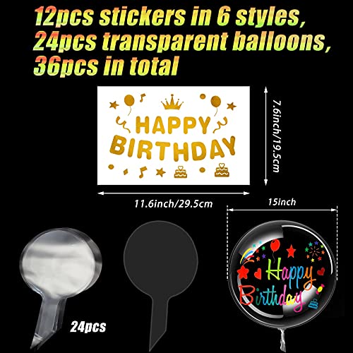Kasyat 36 Set Birthday Bobo Balloons Decorations Include 12 Pieces Happy Birthday Stickers and 24 Pieces DIY Bubble Transparent Balloons for Wedding Baby Shower Party Outdoor Indoor Supplies LED Light - Image 2