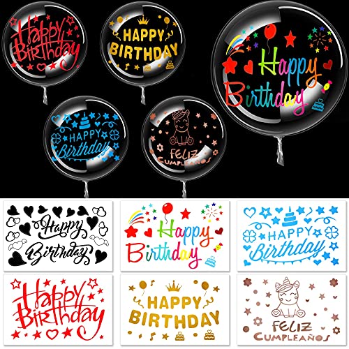Kasyat 36 Set Birthday Bobo Balloons Decorations Include 12 Pieces Happy Birthday Stickers and 24 Pieces DIY Bubble Transparent Balloons for Wedding Baby Shower Party Outdoor Indoor Supplies LED Light - Image 1