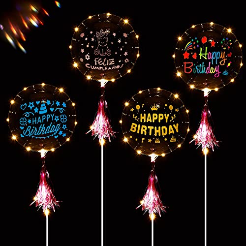 Kasyat 36 Set Birthday Bobo Balloons Decorations Include 12 Pieces Happy Birthday Stickers and 24 Pieces DIY Bubble Transparent Balloons for Wedding Baby Shower Party Outdoor Indoor Supplies LED Light - Image 3
