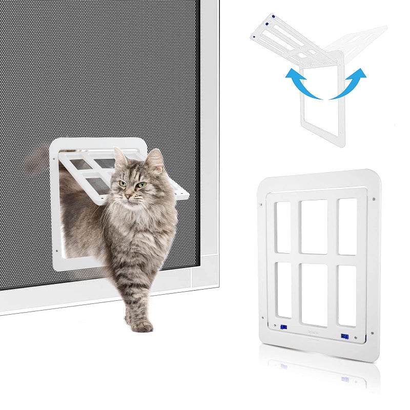 PETLESO Small Pet Door for Screen Sliding Doors 83 x 103 Magnetic Flap Auto Closing with Lockable Insert Ideal for Cats and Small Dogs White