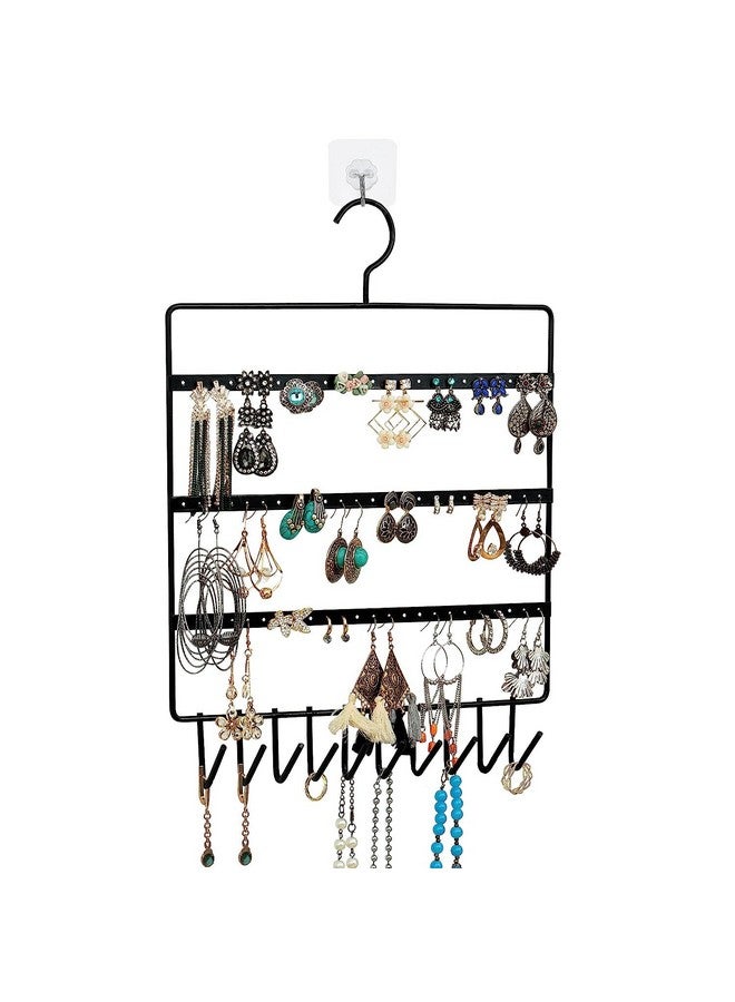 TechSrmaji Metal Wall Hanging Jewellery Organizer, Jewelry Hanger, Earring Organizer Rack, Jewellery Display Stand with 10 Hanging Hooks & 72 Holes for Earrings Suitable for Bracelets Holder Stand - Image 1