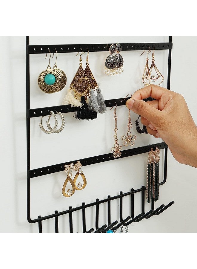 TechSrmaji Metal Wall Hanging Jewellery Organizer, Jewelry Hanger, Earring Organizer Rack, Jewellery Display Stand with 10 Hanging Hooks & 72 Holes for Earrings Suitable for Bracelets Holder Stand - Image 4