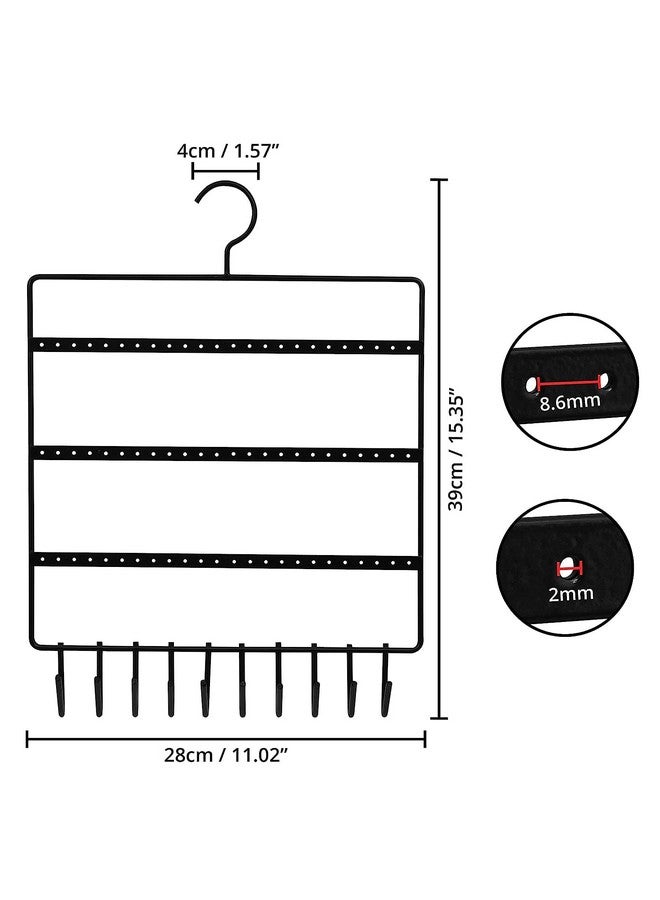TechSrmaji Metal Wall Hanging Jewellery Organizer, Jewelry Hanger, Earring Organizer Rack, Jewellery Display Stand with 10 Hanging Hooks & 72 Holes for Earrings Suitable for Bracelets Holder Stand - Image 2