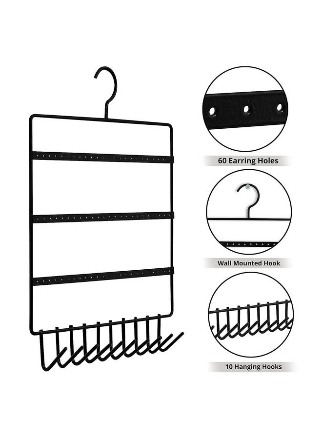 TechSrmaji Metal Wall Hanging Jewellery Organizer, Jewelry Hanger, Earring Organizer Rack, Jewellery Display Stand with 10 Hanging Hooks & 72 Holes for Earrings Suitable for Bracelets Holder Stand - Image 3