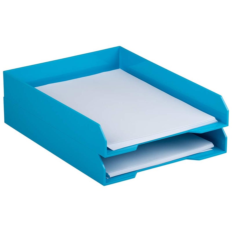 JAM PAPER Stackable Paper Trays  Blue  Desktop Document Letter  File Organizer Tray  2Pack