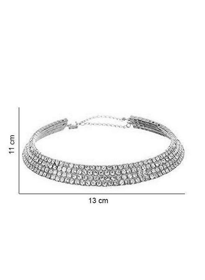 YouBella مجموعة مجوهرات يوبيلا للنساء قلادة تشوكر فضية مع كريستال وزينتين للنساء. (أربعة خطوط) - Image 5