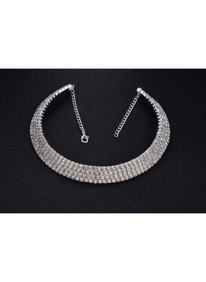 YouBella مجموعة مجوهرات يوبيلا للنساء قلادة تشوكر فضية مع كريستال وزينتين للنساء. (أربعة خطوط) - Image 3