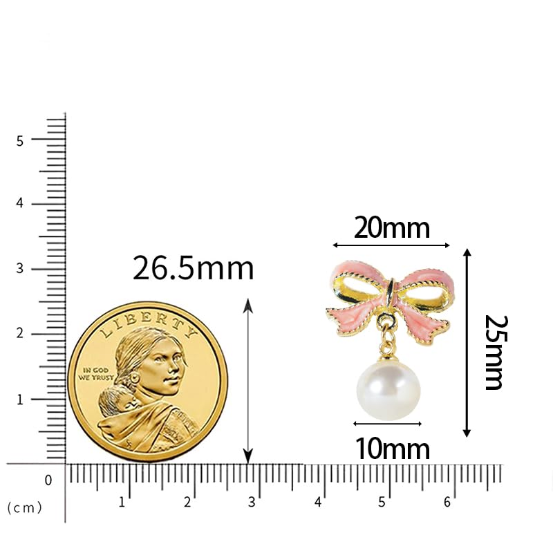 ecozran Dainty Pearl Bow Earrings Pearl Bow Stud Earrings Christmas Party Holiday Jewelry Gifts for Women (Pink -K) - Image 5