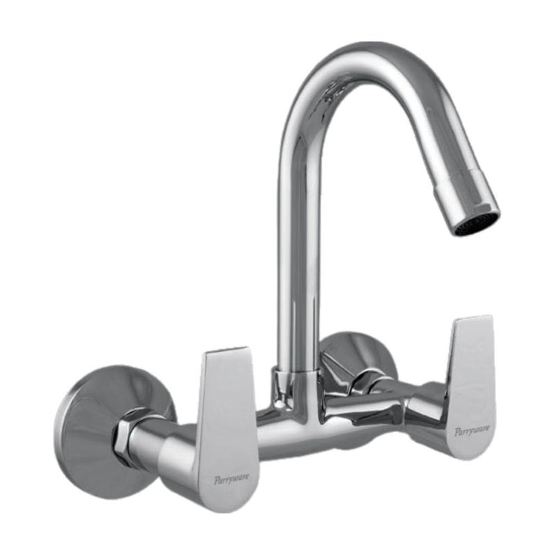 Praseo Series Wall Mounted Swinging Spout HOT and Cold Sink Mixer (Chrome) | Twin Side Lever, Brass Body Water Tap/Faucet/Cock for Bathroom/Kitchen Wash Basin | T1335A1
