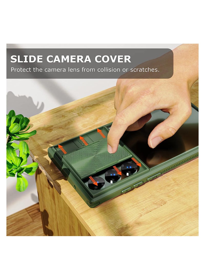 KASTWAVE Samsung Galaxy S23 Ultra Case, with Slide Camera Cover, Anti-Fingerprint Clear Slim Fit Shockproof Protective Camera Cover Phone Case, 6.8 inch (Green) - Image 3