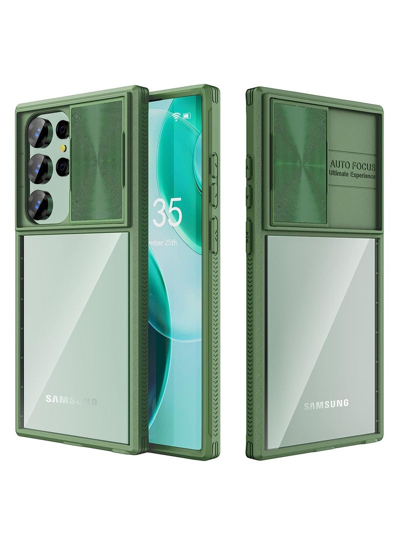 KASTWAVE Samsung Galaxy S23 Ultra Case, with Slide Camera Cover, Anti-Fingerprint Clear Slim Fit Shockproof Protective Camera Cover Phone Case, 6.8 inch (Green) - Image 1