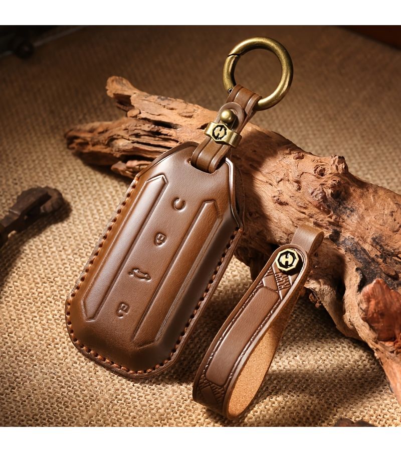 Custom Made Pu Leather Single Seam Brown Car Remote Key Cover Key Pouch With Key Ring For Chery Omoda C7 Jetour 7 J7 2025 Model Protective Case Shell - Image 1