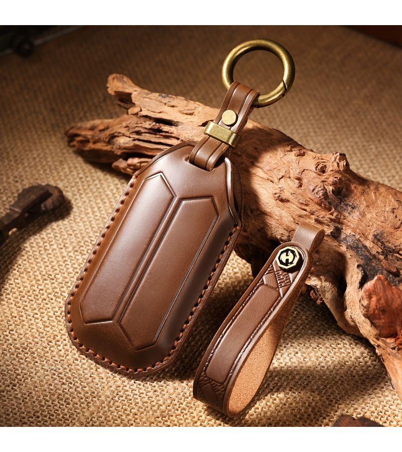 Custom Made Pu Leather Single Seam Brown Car Remote Key Cover Key Pouch With Key Ring For Chery Omoda C7 Jetour 7 J7 2025 Model Protective Case Shell - Image 2