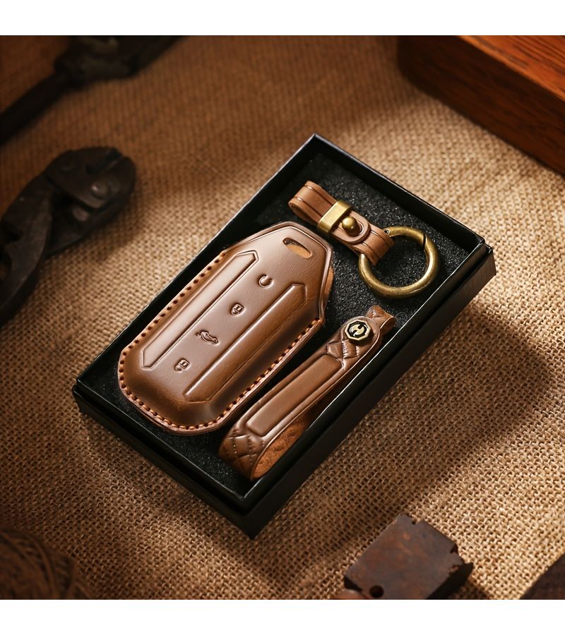 Custom Made Pu Leather Single Seam Brown Car Remote Key Cover Key Pouch With Key Ring For Chery Omoda C7 Jetour 7 J7 2025 Model Protective Case Shell - Image 4
