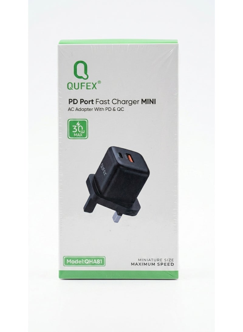 QUFEX Dual PD + USB charging ports  30W PD wall charger - Black - Image 1