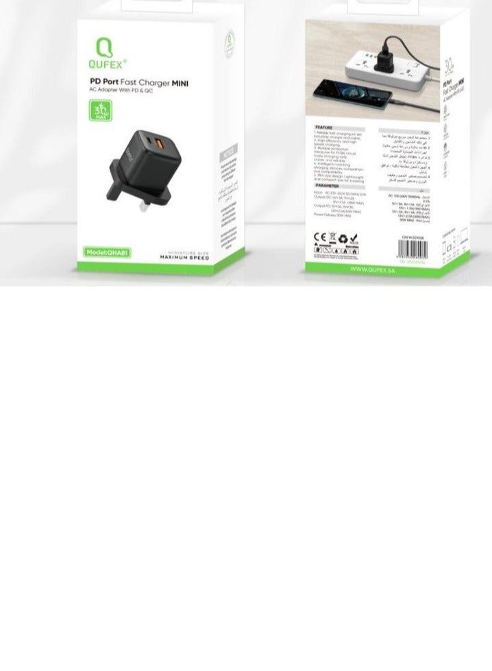 QUFEX Dual PD + USB charging ports  30W PD wall charger - Black - Image 3