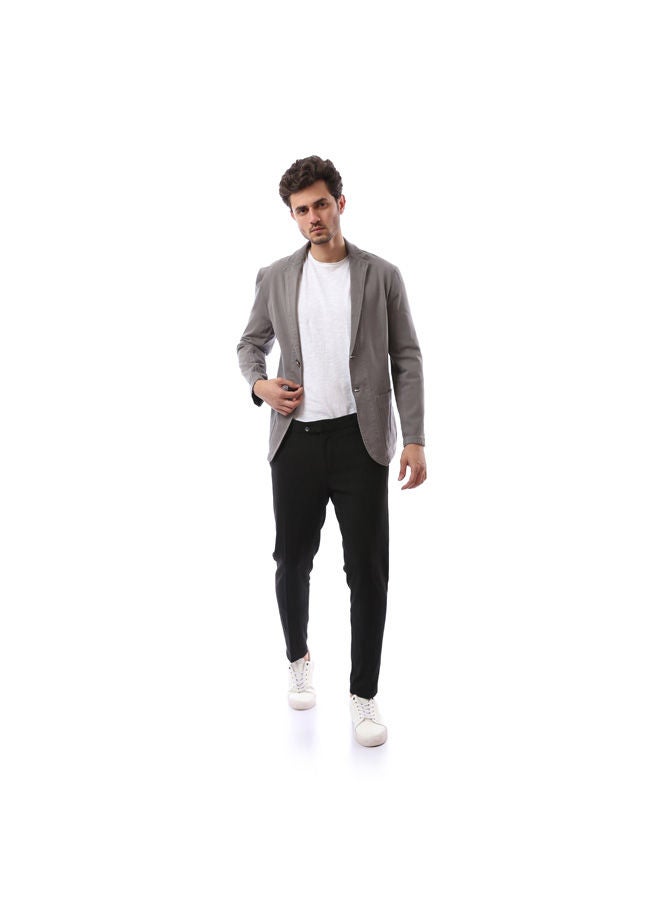 Andora Gabardine Plain Buttoned Blazer - Grey - Image 1