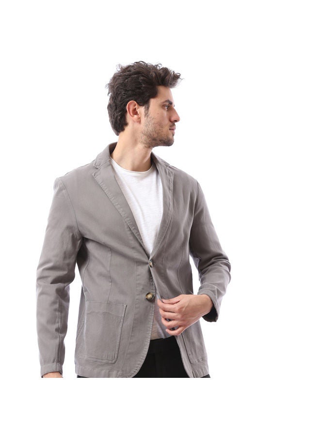 Andora Gabardine Plain Buttoned Blazer - Grey - Image 2
