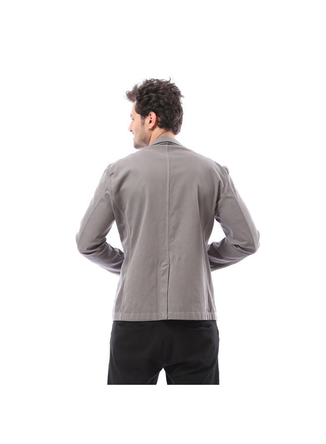 Andora Gabardine Plain Buttoned Blazer - Grey - Image 3