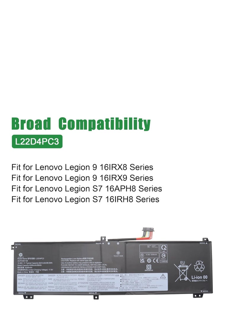 Terabyte L22D4PC3 Laptop Battery for Lenovo Legion S7 16IRH8 16APH8 Legion 9 16IRX8 16IRX9 Series SB11K39159 5B11K39160 SB11N45992 5B11N45966 L22M4PC3 SB11K39156 L22C4PC3 15.56V 99.9Wh - Image 3