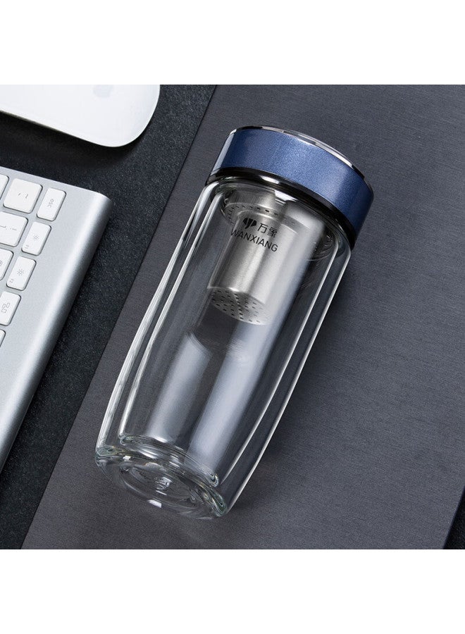 Wanxiang Double-layer Glass Cup With Filter Business Water Cup V269 Gray Blue Thickened Heat-resistant Tea Cup