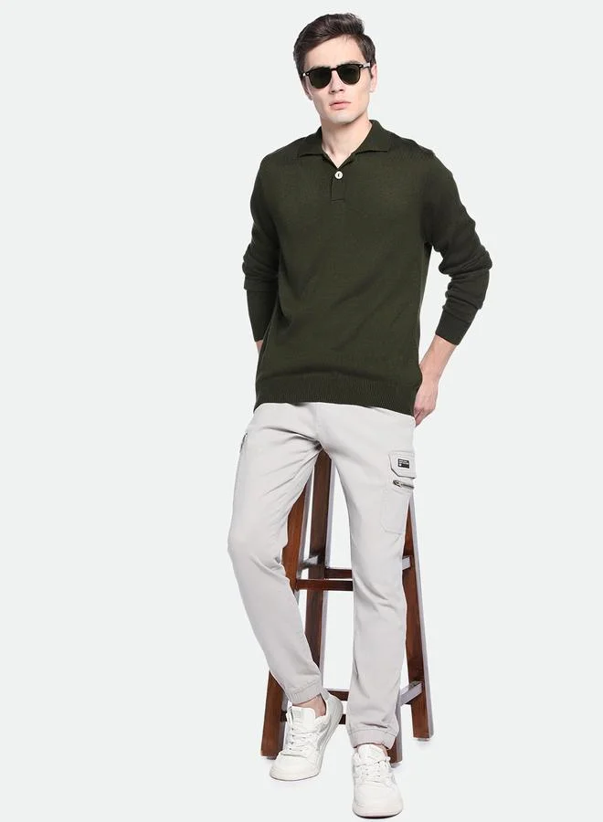 Dennis Lingo Olive Regular Fit Sweater for Men - 100% Acrylic, Solid, Shirt Collar, Full Sleeves, Casual