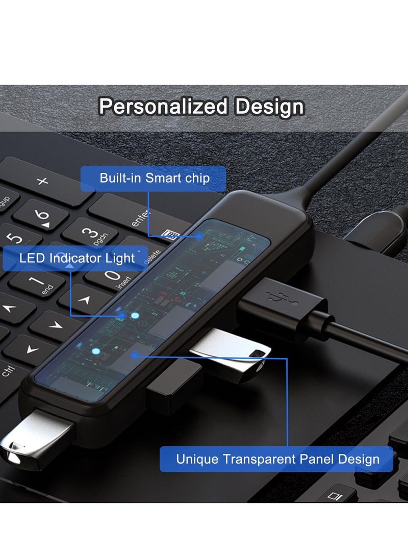 ماركة غير محددة - راط USB 3.0 شفاف، موزع وموصل 4 مداخل USB للكمبيوتر المحمول، الكمبيوتر الشخصي، PS4/5، Xbox، HDD، الطابعة، الكاميرا، لوحة المفاتيح، الفأرة - نقل بيانات عالي السرعة وتوصيل متنوع - Image 1