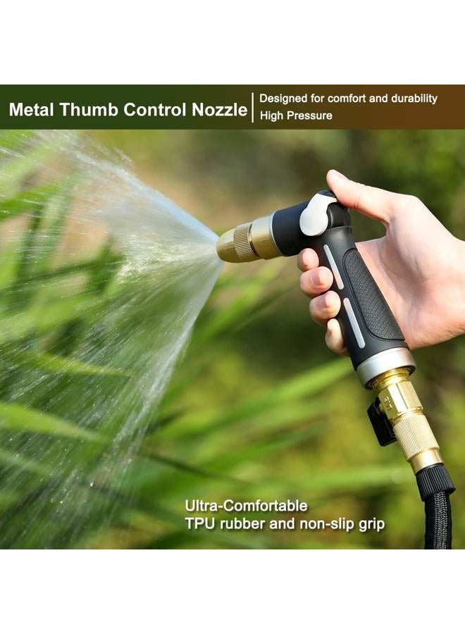 Fanhao Garden Hose Nozzle with Brass High Pressure Jet, Metal Water Hose Sprayer Heavy Duty, Thumb Flow Control, On Off Valve, 4 Spray Patterns for Garden Watering, Car and Pet Washing - Image 2