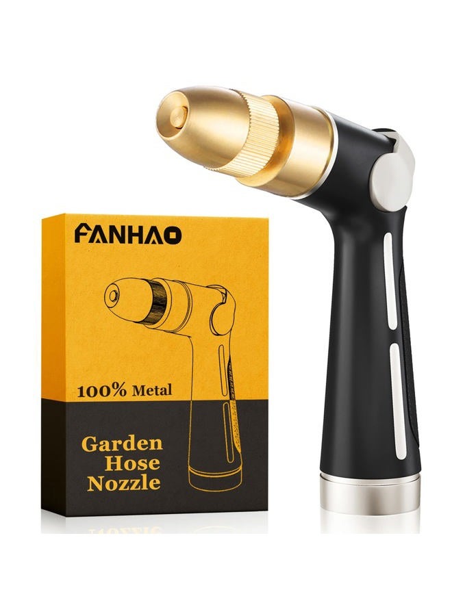 Fanhao Garden Hose Nozzle with Brass High Pressure Jet, Metal Water Hose Sprayer Heavy Duty, Thumb Flow Control, On Off Valve, 4 Spray Patterns for Garden Watering, Car and Pet Washing - Image 1