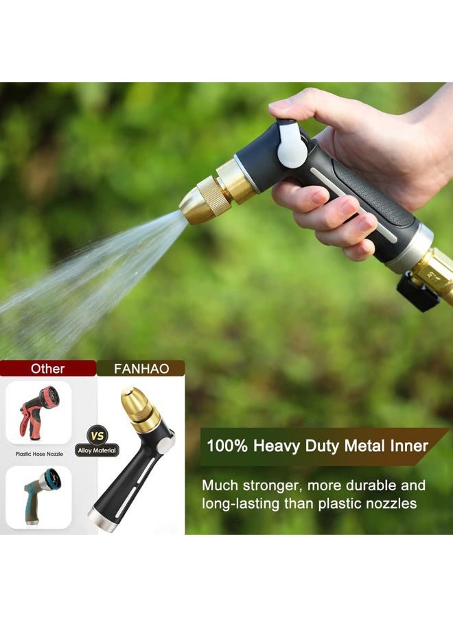 Fanhao Garden Hose Nozzle with Brass High Pressure Jet, Metal Water Hose Sprayer Heavy Duty, Thumb Flow Control, On Off Valve, 4 Spray Patterns for Garden Watering, Car and Pet Washing - Image 5