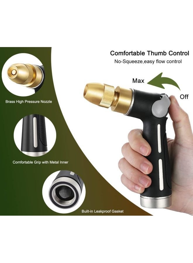 Fanhao Garden Hose Nozzle with Brass High Pressure Jet, Metal Water Hose Sprayer Heavy Duty, Thumb Flow Control, On Off Valve, 4 Spray Patterns for Garden Watering, Car and Pet Washing - Image 3