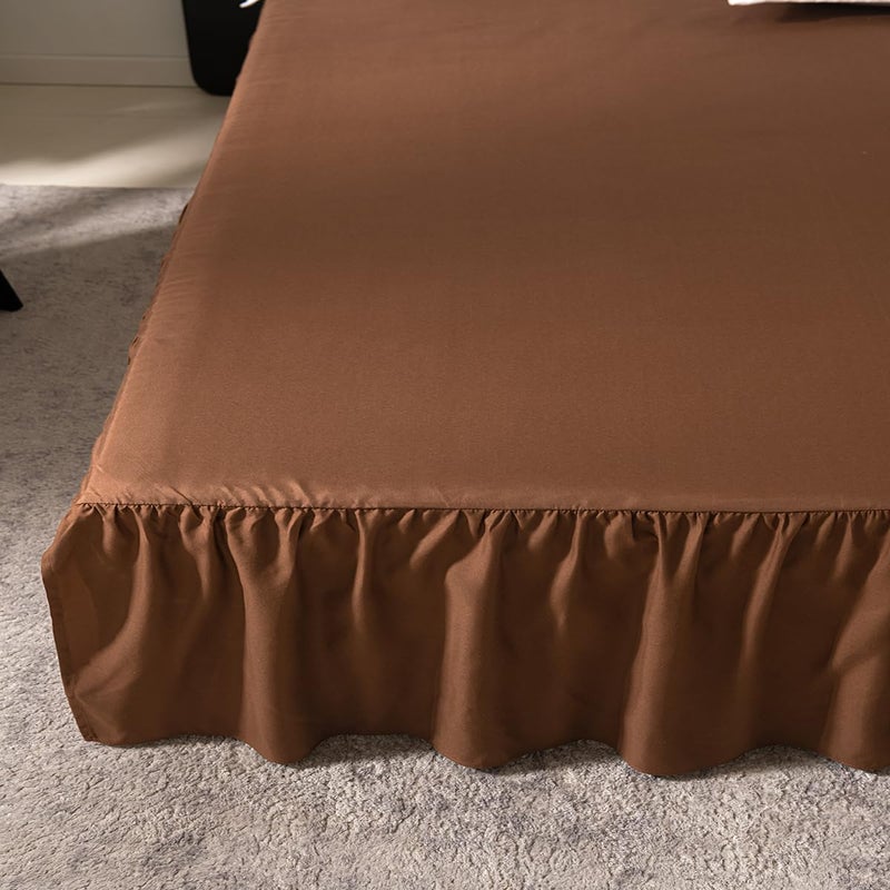 TSUTOMI تنورة سرير بني مزدوج الحجم تنورة مع سرير مع زوايا مقسمة تنورة مزدوجة السرير 14 بوصة إسقاط توأم السرير بحجم تنورة بنية لتنورة سرير معفو - Image 5