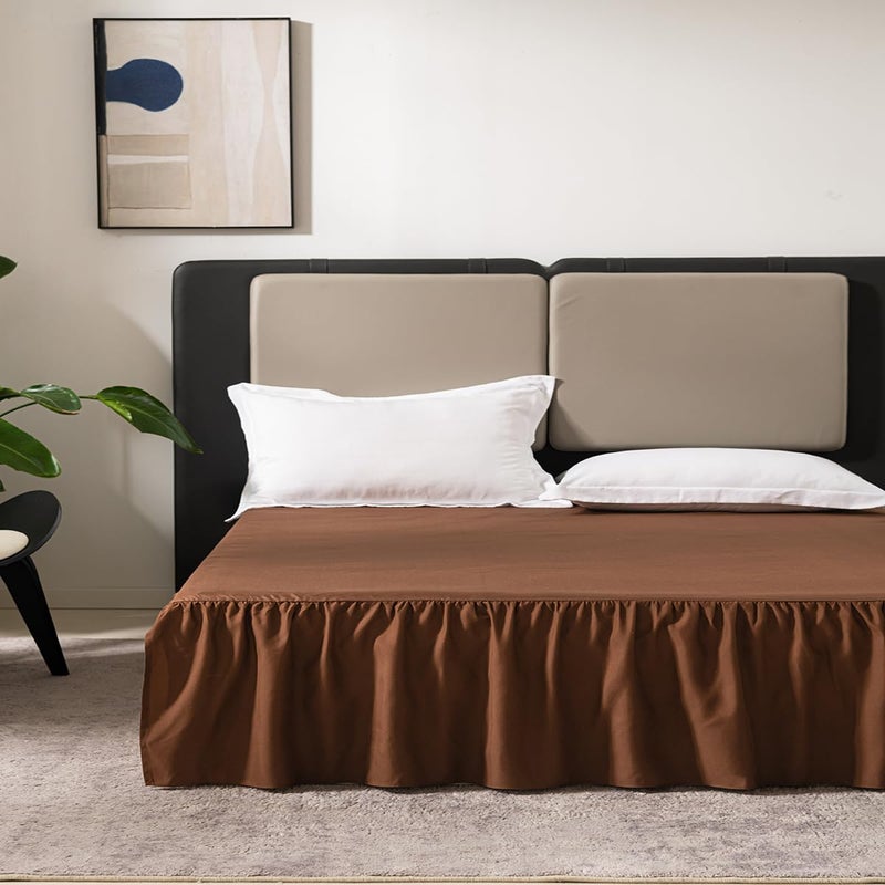 TSUTOMI تنورة سرير بني مزدوج الحجم تنورة مع سرير مع زوايا مقسمة تنورة مزدوجة السرير 14 بوصة إسقاط توأم السرير بحجم تنورة بنية لتنورة سرير معفو - Image 2