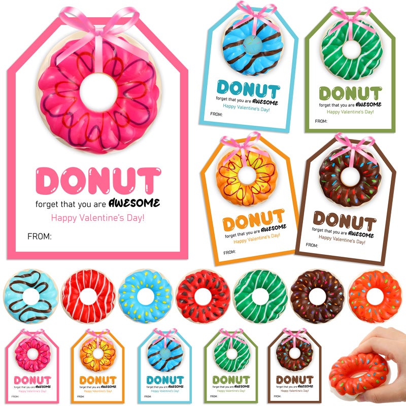 Engrowtic 30 Pcs Valentines Day Donut Stress Balls for Kids with Funny Valentines Cards Donut Squeeze Toys for Girls Boys Classroom Exchange Gifts Stress Relief Balls for Valentines Birthday Party - Image 3