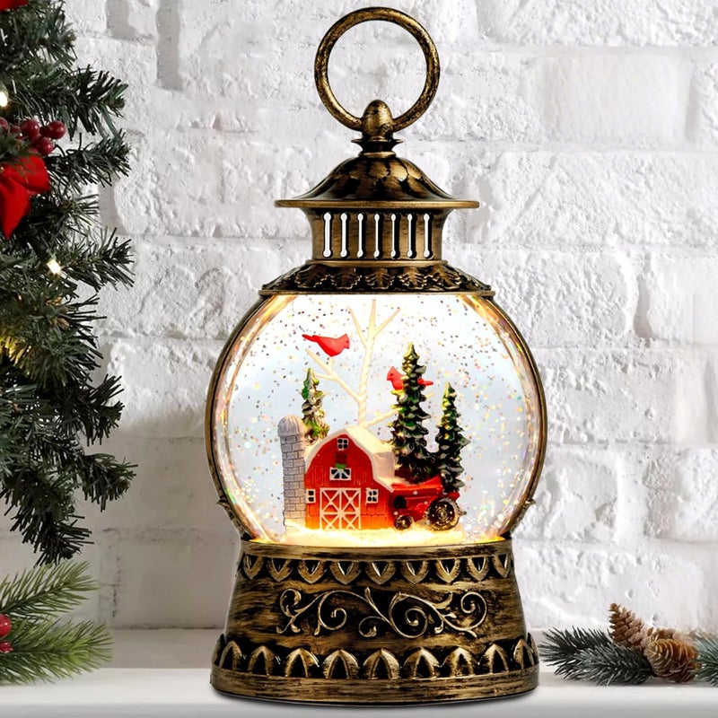 Aixuler Christmas Snow Globe, Red Barn Truck Musical Snow Globe Lantern Lights with 6H Timer Battery & USB Powered, Retro Style Holiday Glitter Globe for Xmas Home Decoration Holiday Party Gifts - Image 1