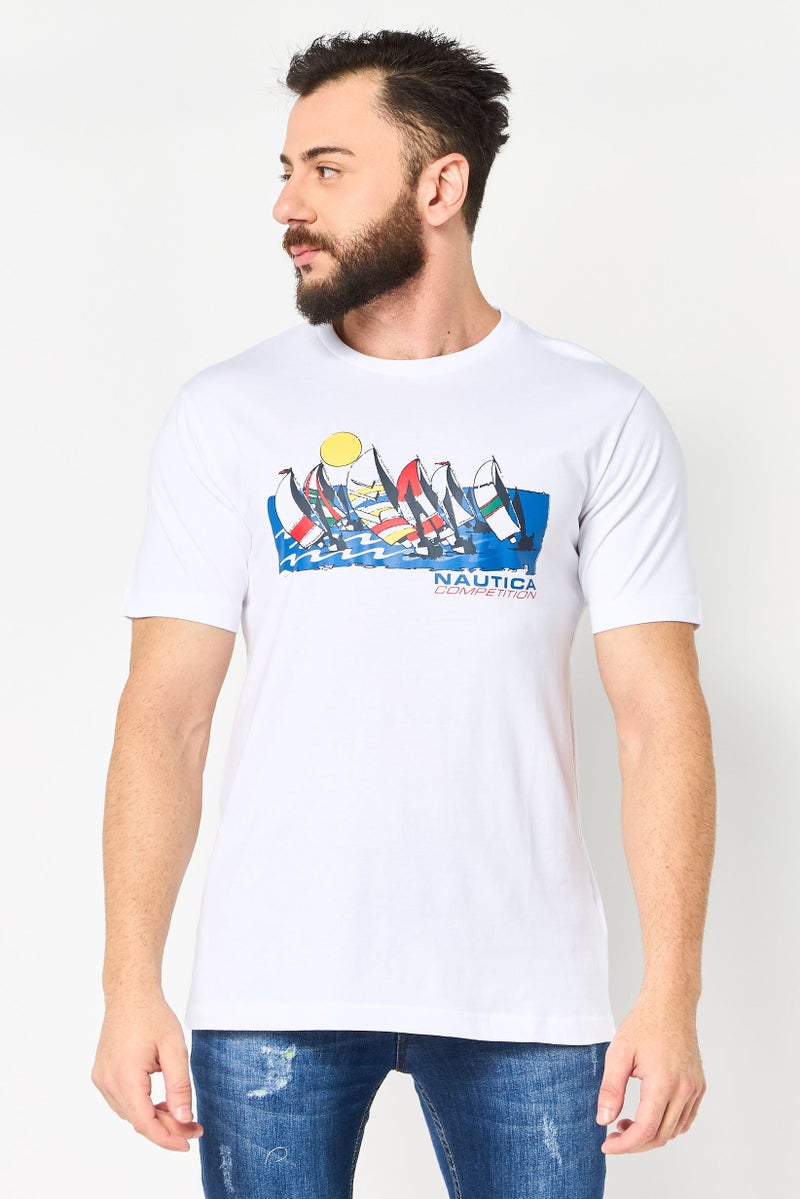 NAUTICA Men Crew Neck Graphic Print Short Sleeve T-Shirt, White - Image 1