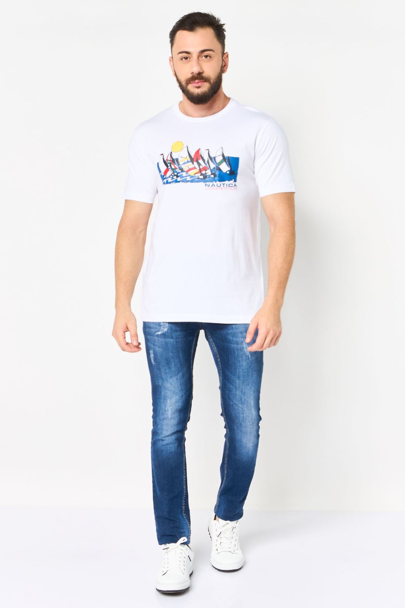 NAUTICA Men Crew Neck Graphic Print Short Sleeve T-Shirt, White - Image 2