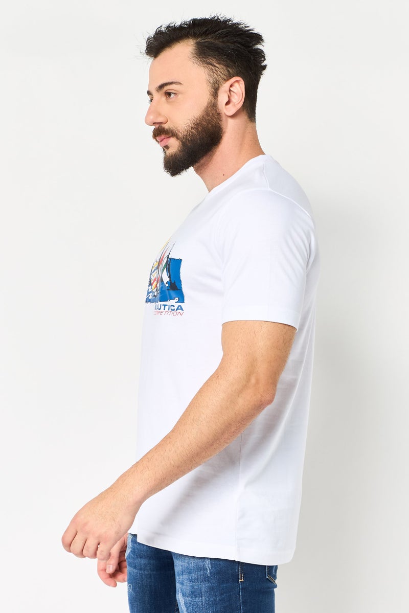 NAUTICA Men Crew Neck Graphic Print Short Sleeve T-Shirt, White - Image 3