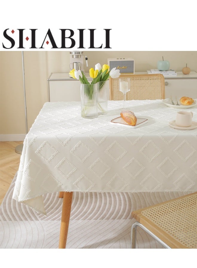 شبيلي مفرش طاولة مستطيل الشكل مقاس 135×180 سم، مفرش طاولة بسيط من القطن والكتان، مفرش طاولة قابل للغسل ومقاوم للغبار، غطاء طاولة كلاسيكي لحفلات الزفاف والمنزل والمطبخ والمطعم (أبيض) - Image 1