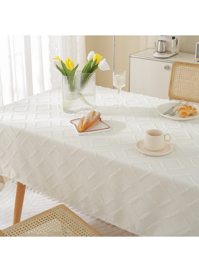 شبيلي مفرش طاولة مستطيل الشكل مقاس 135×180 سم، مفرش طاولة بسيط من القطن والكتان، مفرش طاولة قابل للغسل ومقاوم للغبار، غطاء طاولة كلاسيكي لحفلات الزفاف والمنزل والمطبخ والمطعم (أبيض) - Image 2