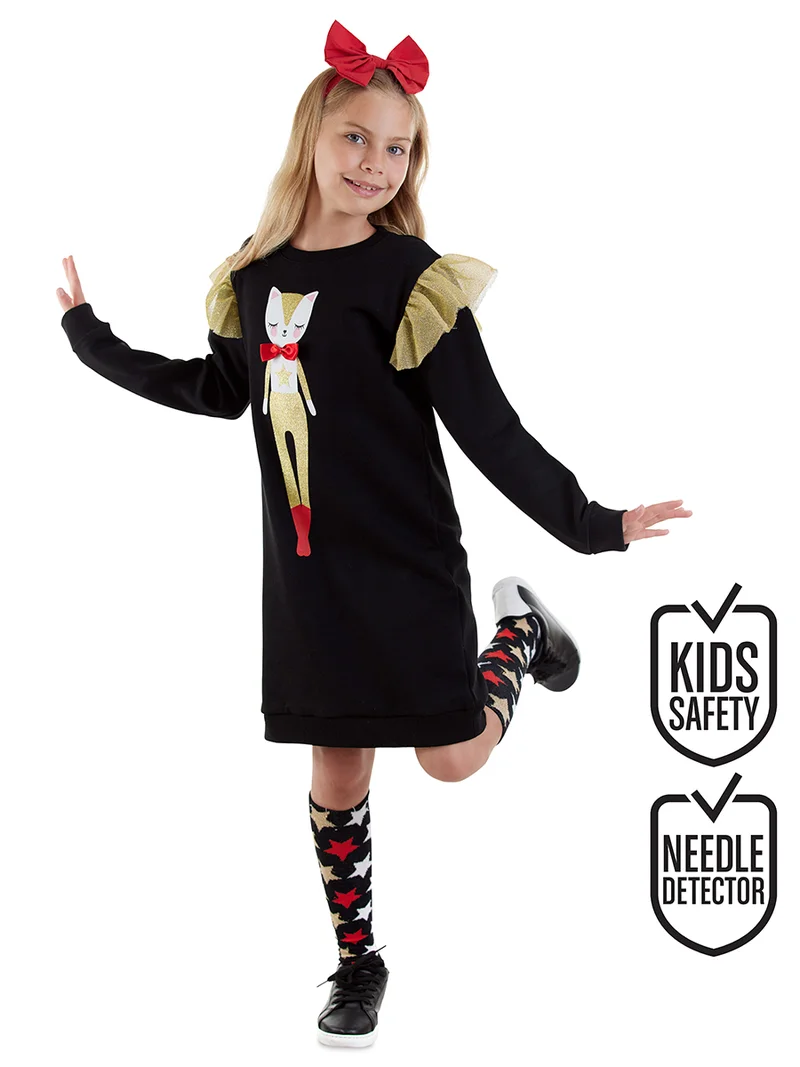 دينوكيدس فستان أسود للبنات بلمعان القط